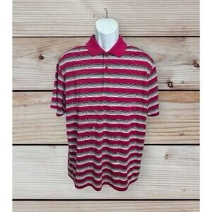 Men's Nike Golf Tour Performance Polo Shirt Sz Large Fuchsia Black Striped Vent